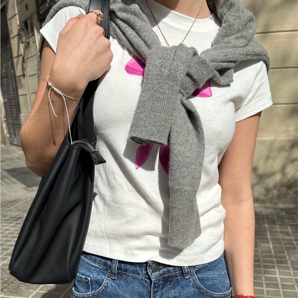 White T-Shirt with Pink Bow